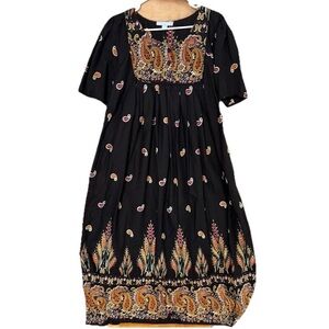 NWOT Only Necessities Black Paisley Boho Midi Dress – Size Large